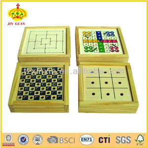 Bois boîte de <span class=keywords><strong>jeu</strong></span> de voyage avec Échecs dames <span class=keywords><strong>tic</strong></span> <span class=keywords><strong>tac</strong></span> toe ludo mens. morries neuf - Product Image 1