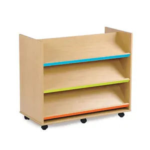 Wooden Mobile Rolling Library Vehicle Book Trolley