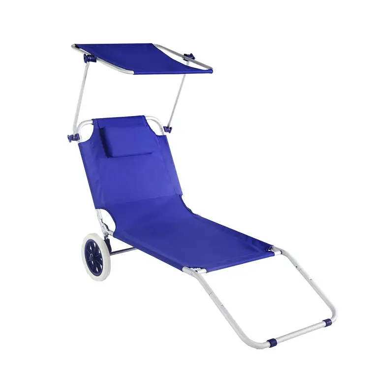 Şezlong Recliner açık kamp sandalyesi bahçe plaj yatağı güneşlik katlanır gölgelik ile plaj katlanır ve tekerlekler