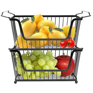 Cestas de Almacenamiento Apilables de Metal y Hierro Modernas, Paquete de <span class=keywords><strong>2</strong></span>, Diseño Abierto, Blanco/Negro, Organizador de Alambre Ecológico para Cocina y Despensa - Product Image 2