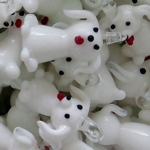 Ring Glass Crafts Miniature Dog Sculpture Cute Hand Made Lampwork Glass White Animal Figurine Hooked Unisex Children's Cartoon
