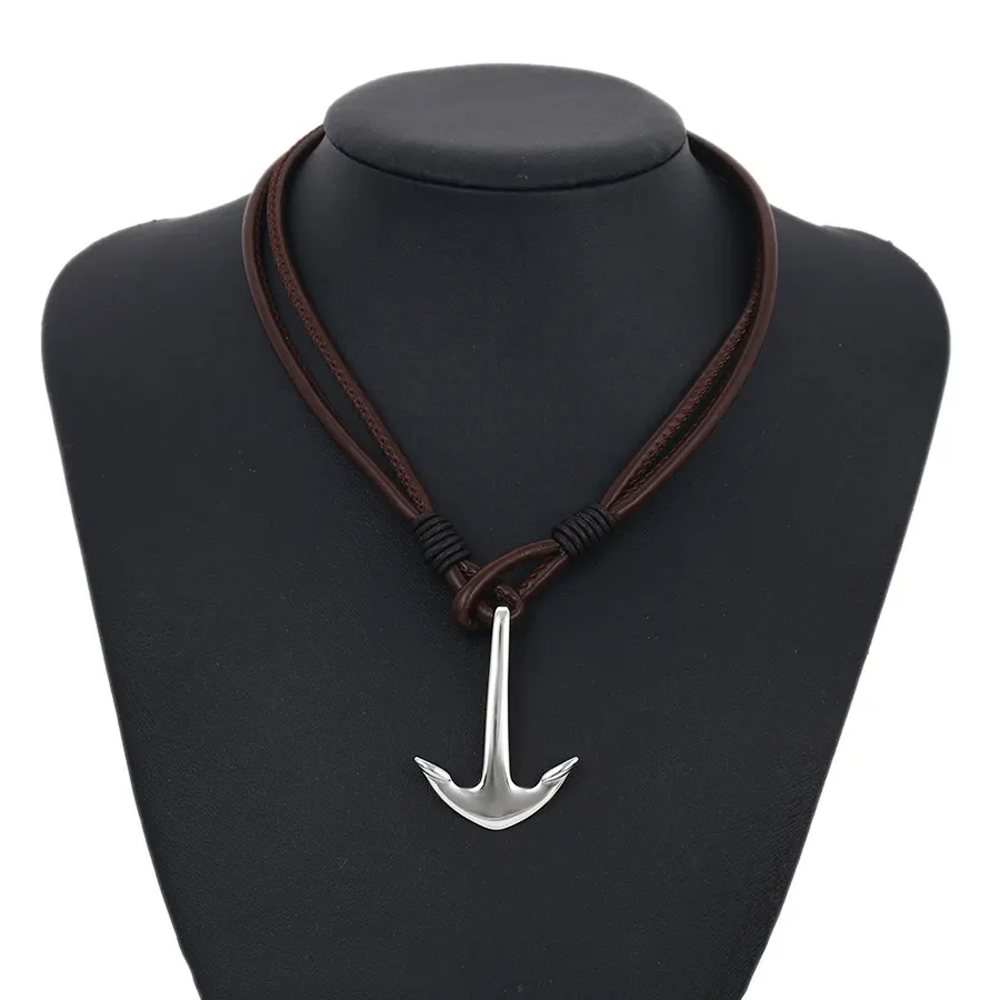 necklace-00265 XP fashion stainless steel jewelry leather simple design anchor necklace for men