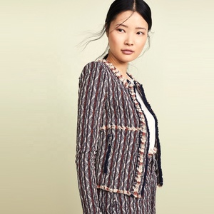 Tendencias de la moda de cuello sin botones de mezclas de lana multicolor de negocios formal chaqueta traje de chaqueta Mujer - Product Image 5