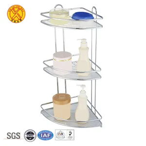 Top venda sem perfuração chrome toalha organizer rack shampoo 3 camadas cremalheira do banheiro do fio de metal