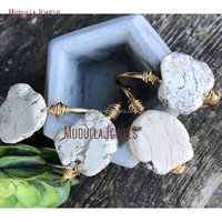 Pulseira de pedra de mármore bm11249, bracelete feminino magnético branco, joia de boho
