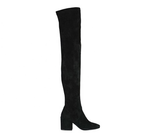Bottes hautes en cuir véritable noir <span class=keywords><strong>pour</strong></span> femmes, talon bloc, style slim, hiver - Product Image 2