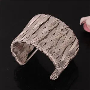 Kaimei Emas/Perak Disepuh Alloy Rajutan Memutar Rotan Logam Cuff Bangle Gelang Wanita Menenun Trendy Handmade Gelang Perhiasan