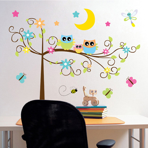 Rimovibile colorful dolce owl on the tree autoadesivi della parete della scuola materna - Product Image 4