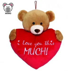 Cartoon Cute Plush Teddy Bear Head Toy With Red Heart Custom I Love You Stuffed Soft Toy Kids Plush Valentine Teddy Bear Heart