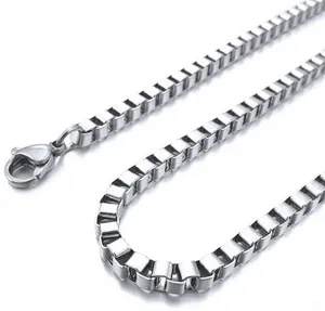 Men's Wide Stainless Steel Plain Box Chain Link Necklace Jewelry