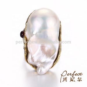 Anelli con Granato e Perla d'Acqua Dolce in Argento <span class=keywords><strong>Sterling</strong></span> 925, Gioielli di Moda a Prezzi all'Ingrosso, Anello in Argento con Pietra Preziosa per Donna - Product Image 3