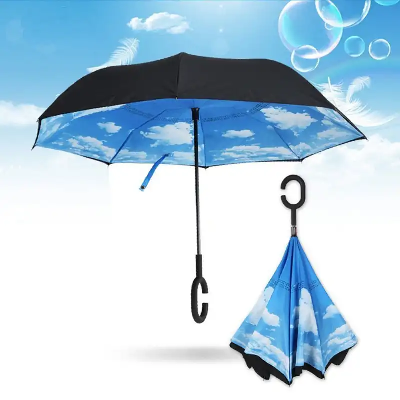 Sky Printing Inverted Umbrella with C handle for kids, Upside-down Umbrella Windproof