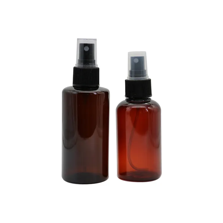 hot product plastic packaging 50ml 100ml 120ml 150ml 250ml dark brown amber PET bottle with cap/spray/ pump