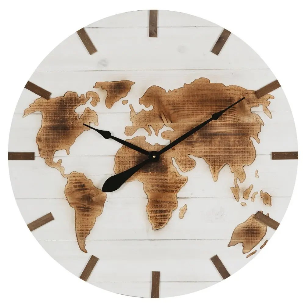 วินเทจสลักลูกโลกไม้นาฬิกาแขวนนาฬิกาปลุกไม้