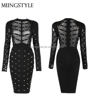 2017 negro Madi viste los vestidos largos del vendaje del perno prisionero de <span class=keywords><strong>la</strong></span> señora de <span class=keywords><strong>la</strong></span> manga de las mujeres - Product Image 1