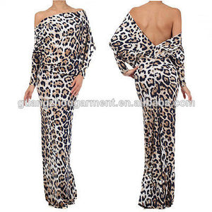 nueva llegada sexy hundiendo las señoras leopard convertibles del hombro de manga larga de fiesta <span class=keywords><strong>vestido</strong></span> de noche maxi - Product Image 1