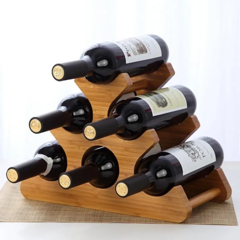 Free sample home decoration 6 bottle holder storage solid wood wine rack