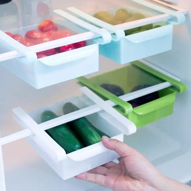 Useful Refrigerator Storage Box Slide Fridge Freezer Space Saver Organizer Storage Rack Shelf Holder Kitchen Accessories