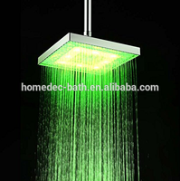 Pommeau de douche pluie carré LED moderne de 8 pouces en plastique avec capteur de température et robinets de salle de bain à changement automatique de 3 couleurs