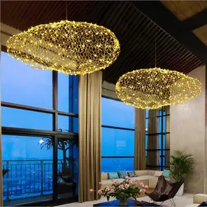 Hand Made Metal Mesh Sheet LED Cloud Ceiling Light Hotel Villa Restaurant Pendant Lighting