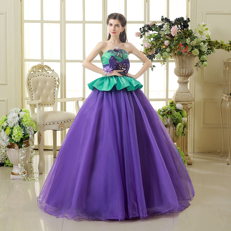 Elegant Green Purple Ruched Tulle Wedding Dress with Off-Shoulder Ruffles | A-Line Bridal Gown for Brides Elegant Green Purple Ruched Tulle Wedding Dress with Off-Shoulder Ruffles | A-Line Bridal Gown for Brides