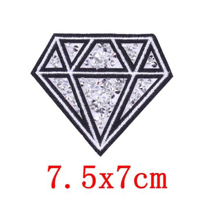 Terbaru grosir tambalan bordir bentuk berlian unik Applique kain kustom Glitter payet bordir tambalan berlian