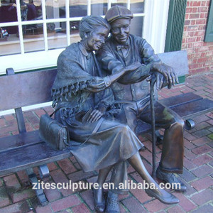 <span class=keywords><strong>Statue</strong></span> en métal, thème animal artisanal, grand Couple, homme ou femme, assis sur le banc, coloris <span class=keywords><strong>Bronze</strong></span>
