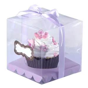 Wedding Cupcake Box With Base Inside Clear PVC Cake Packaging Silver