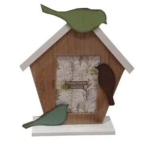 Handmade home decor photo frame rustic bird house shaped wooden picture frame