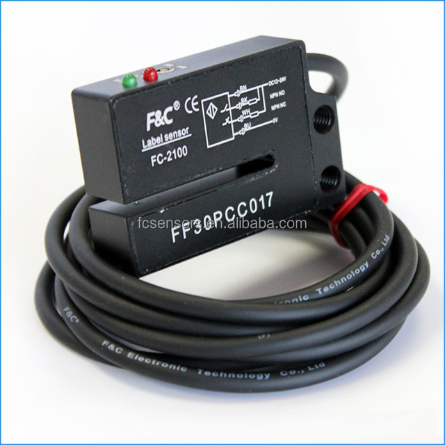 Metal housing DC 24V 2mm fork sensor plastic Sticker label sensor