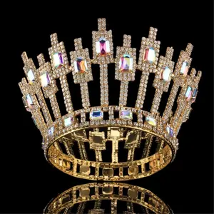 Design unico grande regina diadema di spettacolo di cristallo corona di strass