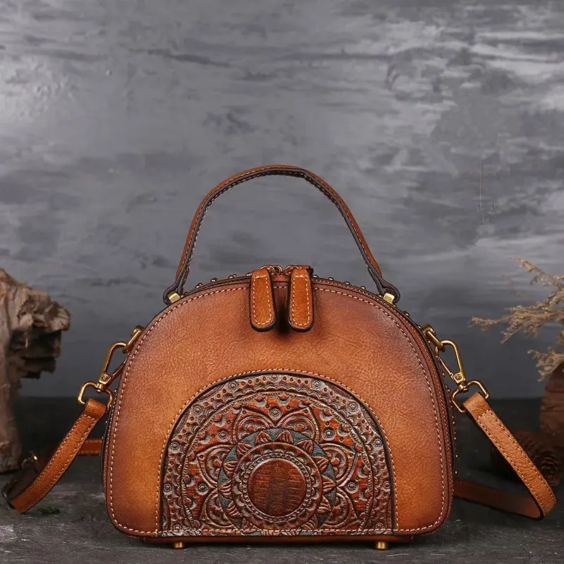 Vintage Vegetable Tan Leather Handmade Handbag Excellent Quality Genuine Leather Small Bags Women Tote Bag for Rich Female