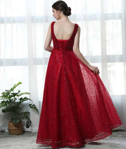 Vestido de fiesta Formal de encaje rojo <span class=keywords><strong>vino</strong></span>, con lentejuelas, largo, TB20 - Product Image 2