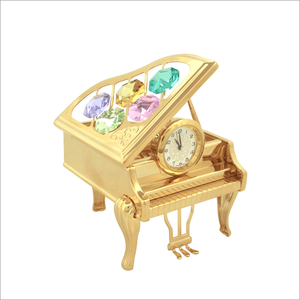 Crystocraft <b>Vintage</b> Gold Plated Iron Piano Figurine Decorated Brilliant Cut Crystals Desktop <b>Clock</b> European Folk Art Music Style - Product Image 1