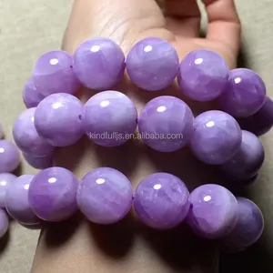 Natural Stone Purple Kunzite Round Beads Stretch Bracelet