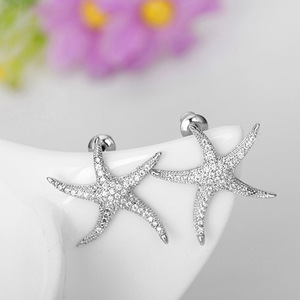LUOTEEMI Nuovo Modo Stock Donne di Arrivo di Lusso Pieno Sparkling Cubic Zirconia Micro Pavimentato <span class=keywords><strong>Stella</strong></span> Stelle Marine Della Vite Prigioniera <span class=keywords><strong>Orecchini</strong></span> In Oro Bianco - Product Image 6