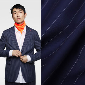 Tessuto in Lana a Righe Blu Navy da Fornitore Cinese, Pronto per la Consegna, Tecnica di Tessitura in Pizzo per Cappotti da Uomo/Donna e Abiti - Product Image 1