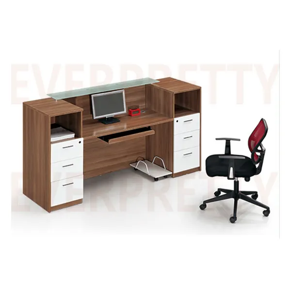Mostrador de oficina frontal de madera, diseño de mostrador de oficina de muebles de oficina, Mostrador de escritorio frontal de recepción de oficina