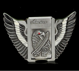 Hebilla de cinturón de aleación occidental con forma de águila 3D, encendedor de fuego personalizado, 40mm, color plata antigua, 40mm - Product Image 1