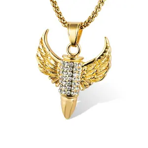 Marlary Custom 18 K Vergulde Punk Bullet Met Engelenvleugels Hanger Cz Micro Pave Instelling Sieraden