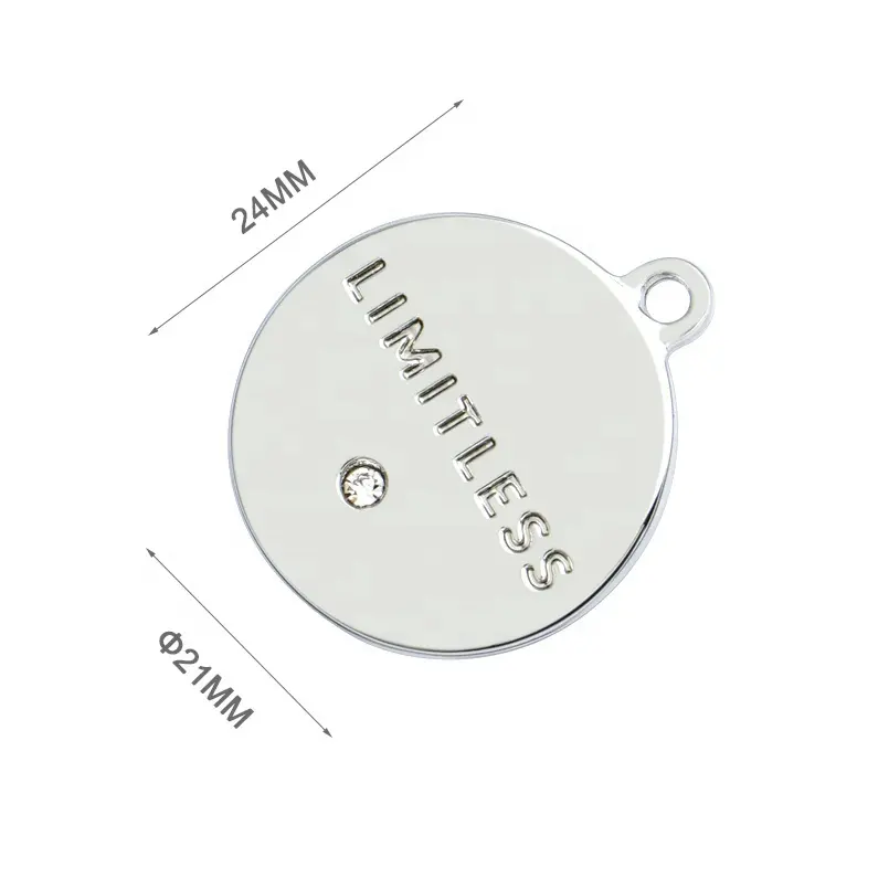 Custom Round Metal Logo Tag, Hanging Metal Name Tags Label with Diamond for Bags