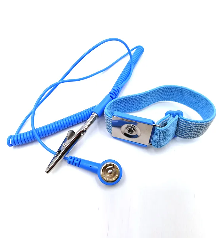 Adjustable Blue PVC ESD Wired Wrist Band  ESD wrist strap with coil cord