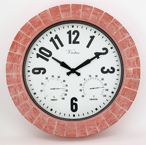 Horloge murale ronde rétro, en fausse pierre, avec un thermomètre et un hygromètre - Product Image 6