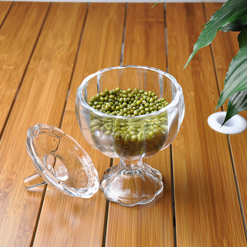 Candy jar with long stem,pumpkin glass canister,Storage jar with glass lid