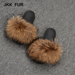 Calidad estable <span class=keywords><strong>mapache</strong></span> suave sandalias mujeres al por mayor zapatillas color natural fur slides - Product Image 2