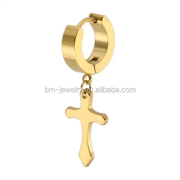 Cheap Wholesale gold design stainless steel Cross earrings