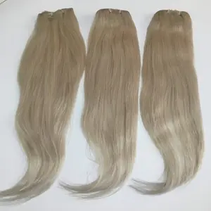 Reto de seda branco/cinza cabelo humano tecelagem Cabelo Remy 22 polegadas