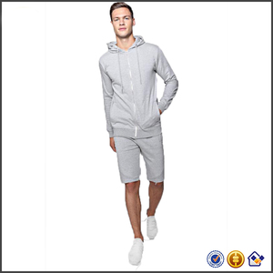 Grey OEM Custom Sports <strong>Men</strong> Zip Through Biker <strong>Hoodie</strong> <strong>and</strong> <strong>Mens</strong> Sweat <strong>Shorts</strong> Sweatsuit <strong>Set</strong> - Product Image 2