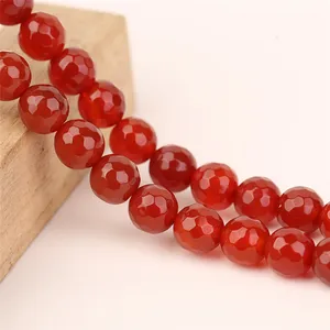 Christmas Gift Natural Stone 10mm Red Faceted Round Line Agate Loose Gemstone Beads