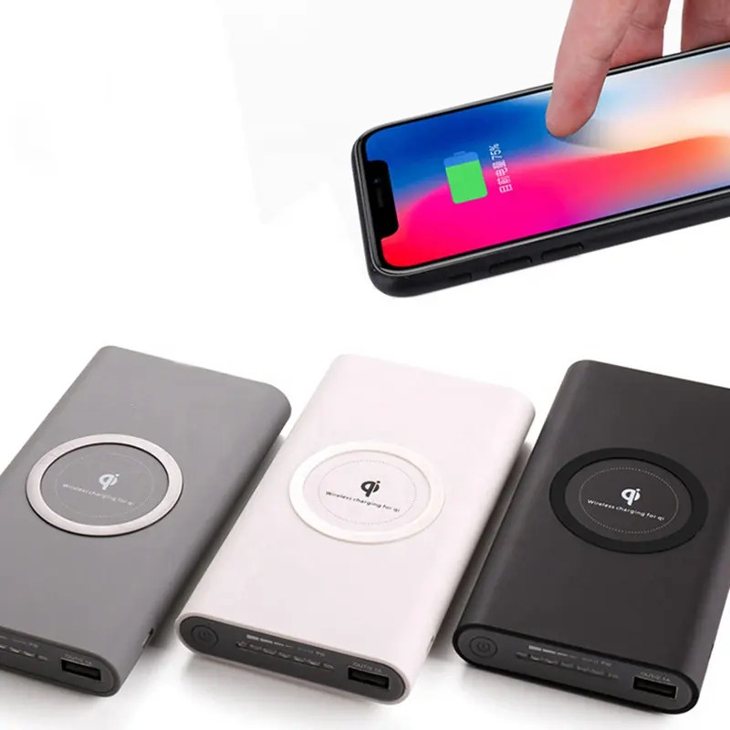 Qi Pengisi Daya Ponsel Portabel Standar, Power Bank Nirkabel 10000Mah untuk Iphone 8 8P X Xr Xs Max